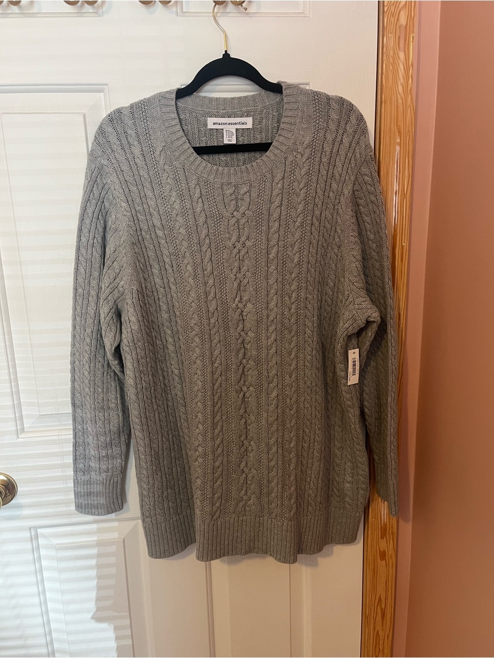 Amazon Essentials Gray Cable Knit Crewneck Sweater